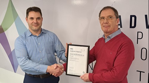 Kevin Porter, Managing Director and Tom Deards, QHSE Manager, receiving the IATF 16494 Certificate